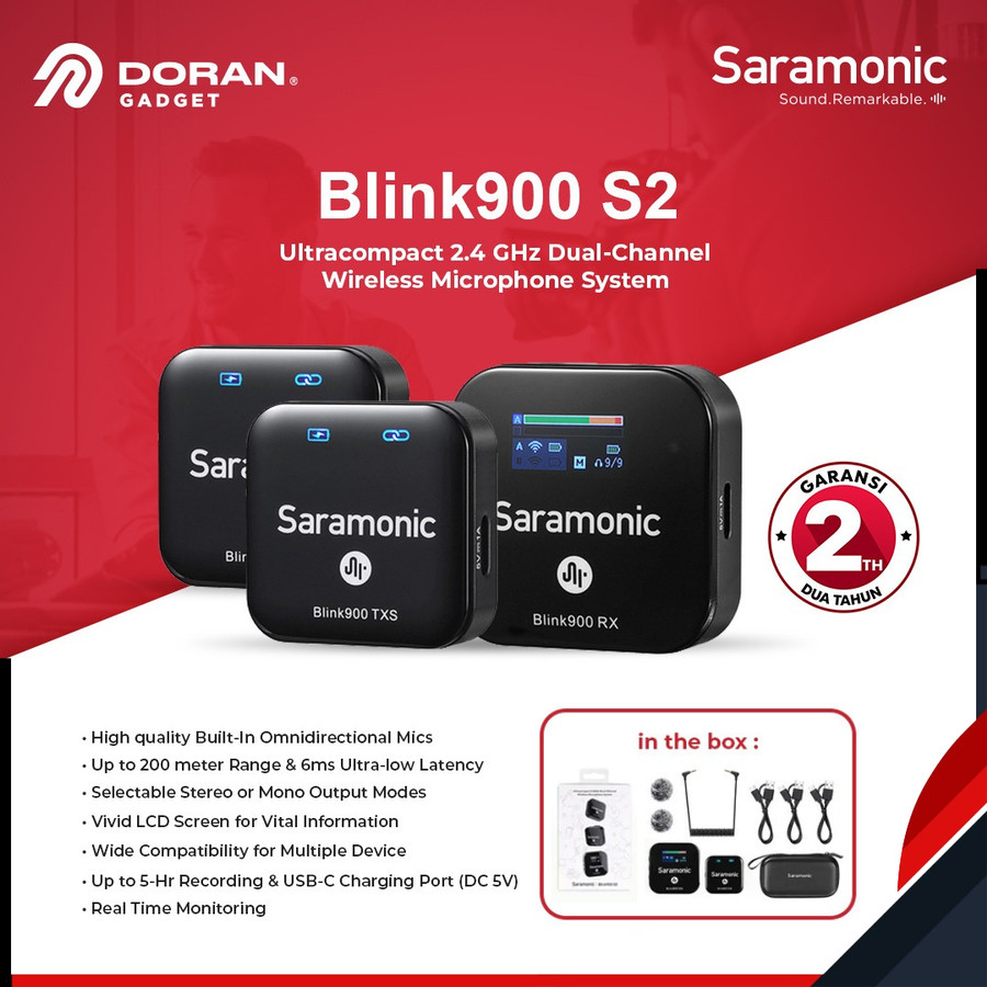 Saramonic Blink 900 S2 2.4GHz Ultracompact Dual Wireless Microphone - Garansi Resmi 2 Tahun