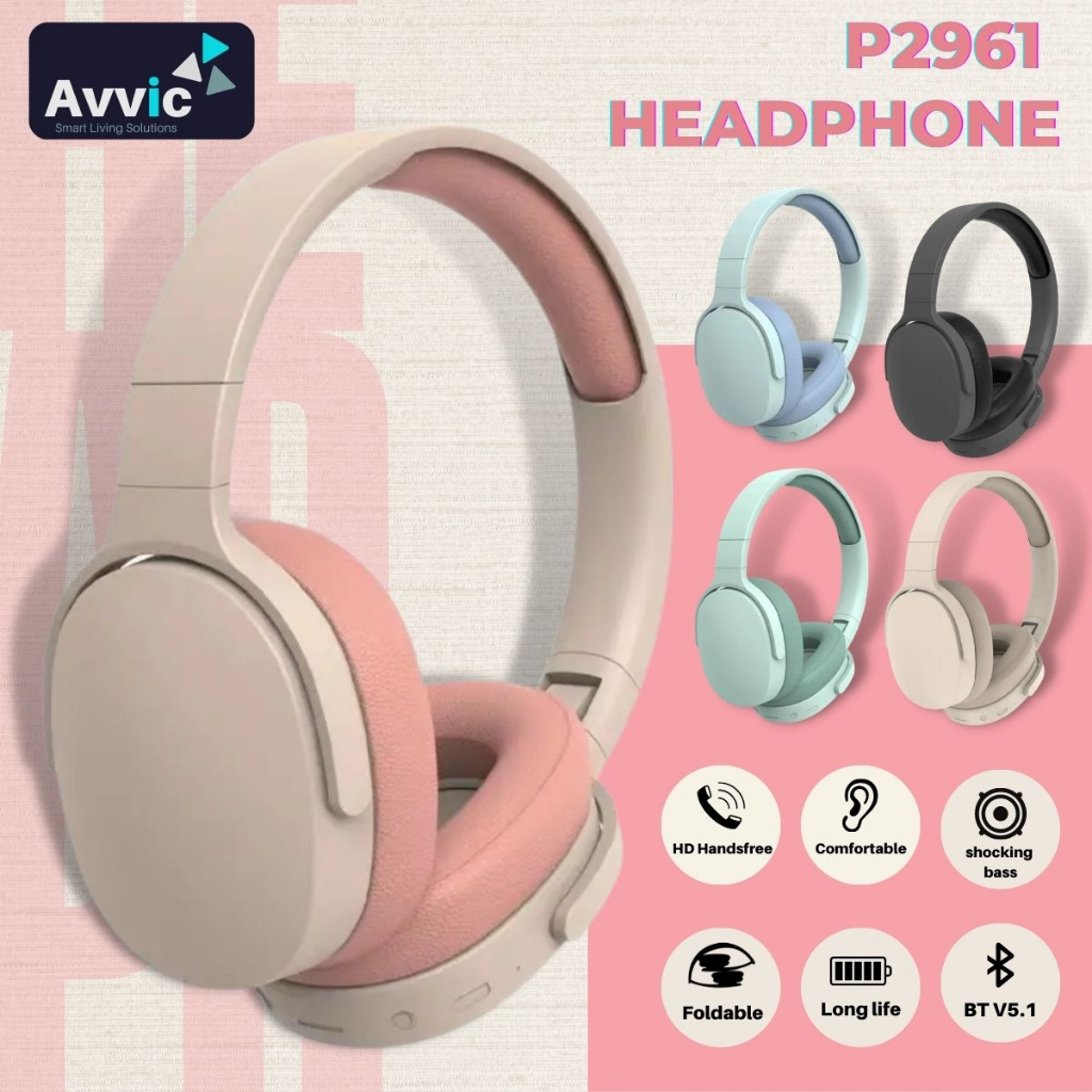 AVVIC P2961 Headphone Wireless Bluetooth Headset Hifi Stereo Music 6D Socking Bass TF AUX Support