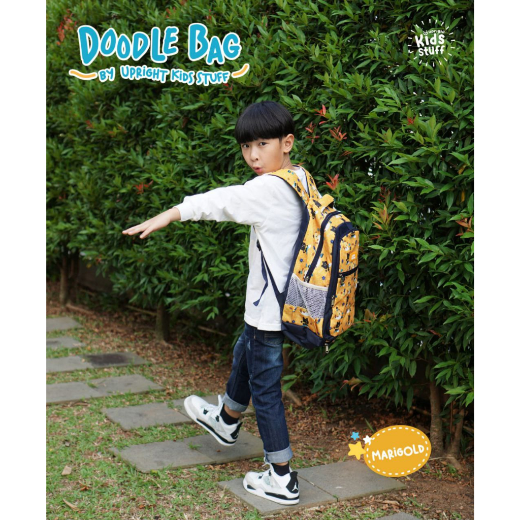 Backpack Doodle Bag Free Raincover by Upright Kids Stuff / Tas Ransel Anak Sekolah