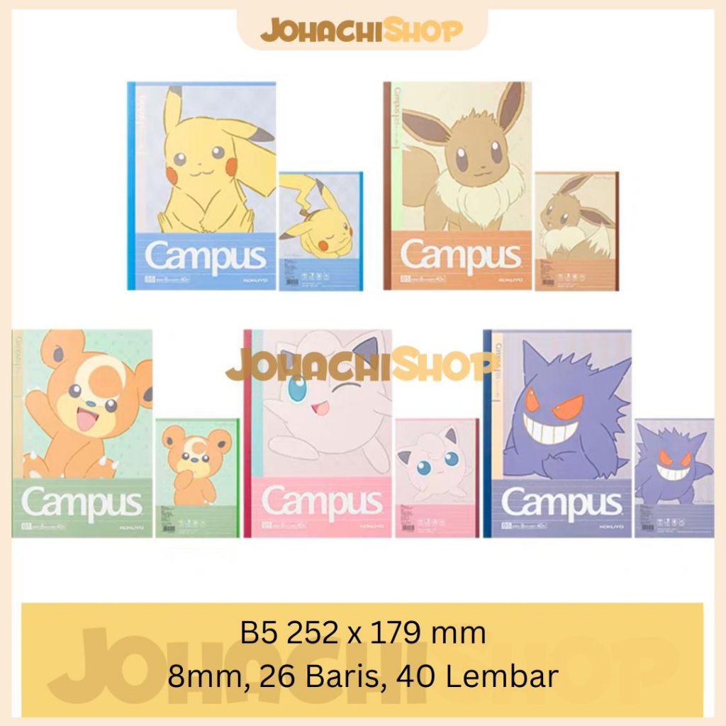 Buku Tulis notebook Karakter Pokemon Pikachu Eevee Gengar Teddiursa Jigglypuff