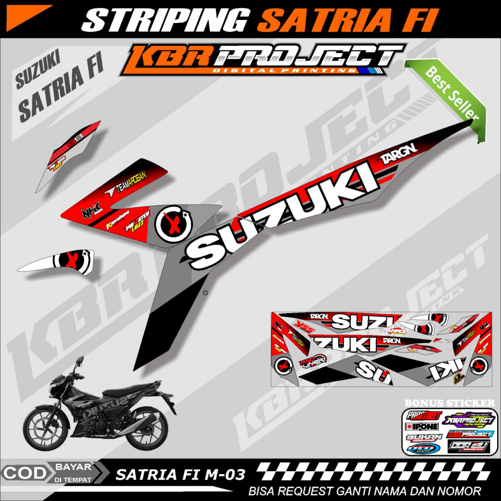 SATRIA FI STIKER STRIPING PREMIUM MOTOR KEREN LIS VARIASI SATRIA FI STIKER MOTOR SUZUKI DESAIN RACIN