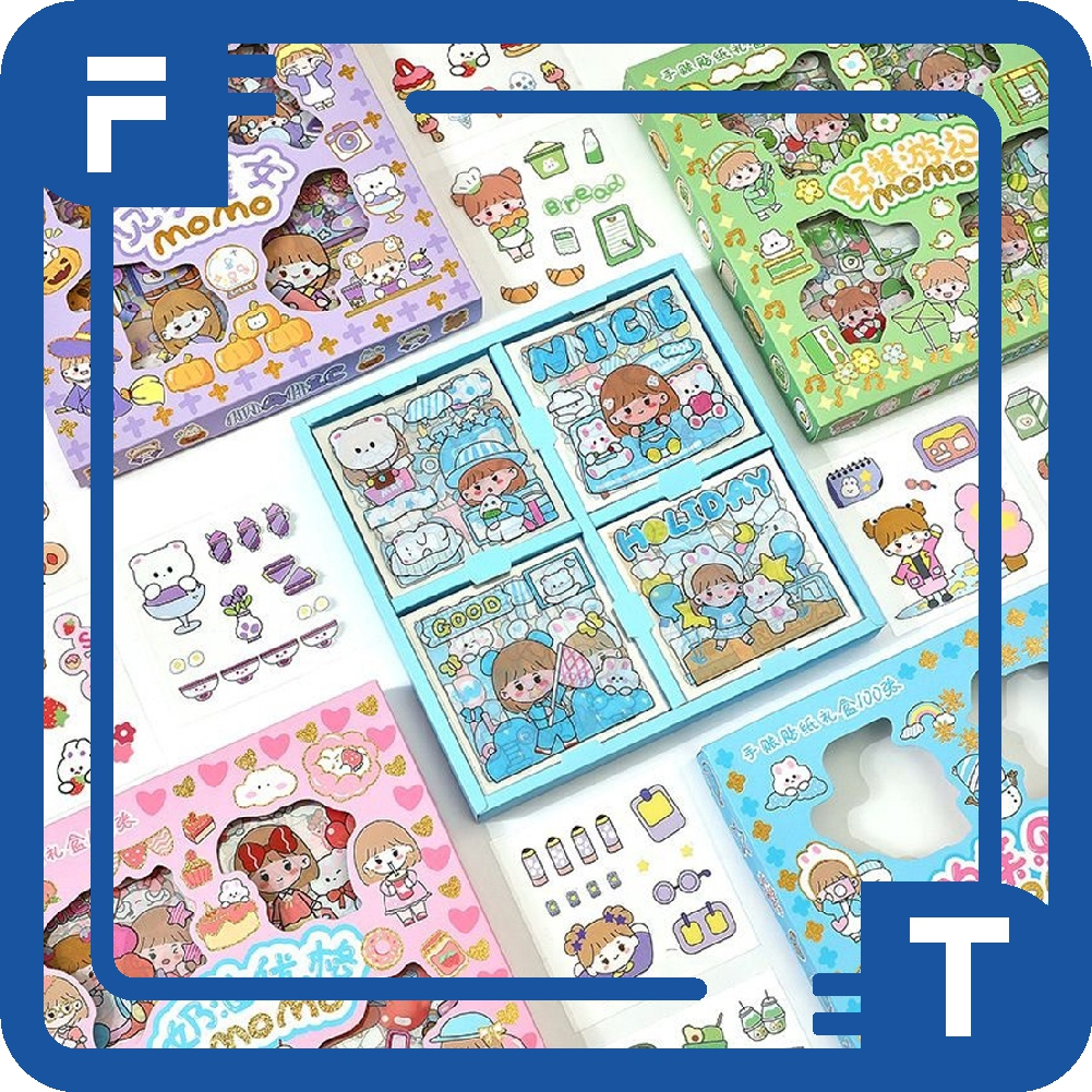 

✦FT✦ Sticker Waterproof Sticker Momo Dapat Box Isi 100 Lembar Motif Momo Kartun Korea Lucu Anti Air Dekorasi Handbook Scrapbook Sticker S079