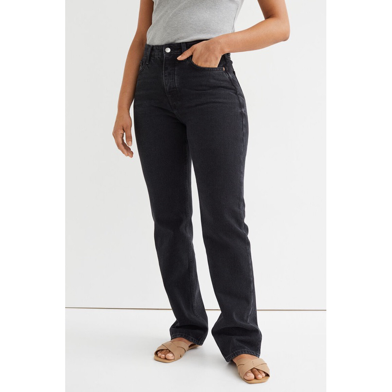 H&M Celana jeans wanita women loose straight high waist new original