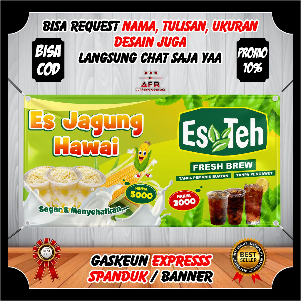 SPANDUK ES JAGUNG HAWAI ES TEH BERKUALITAS/BANNER BENER ES TEH ES JAGUNG VIRAL DESIGN TERBARU