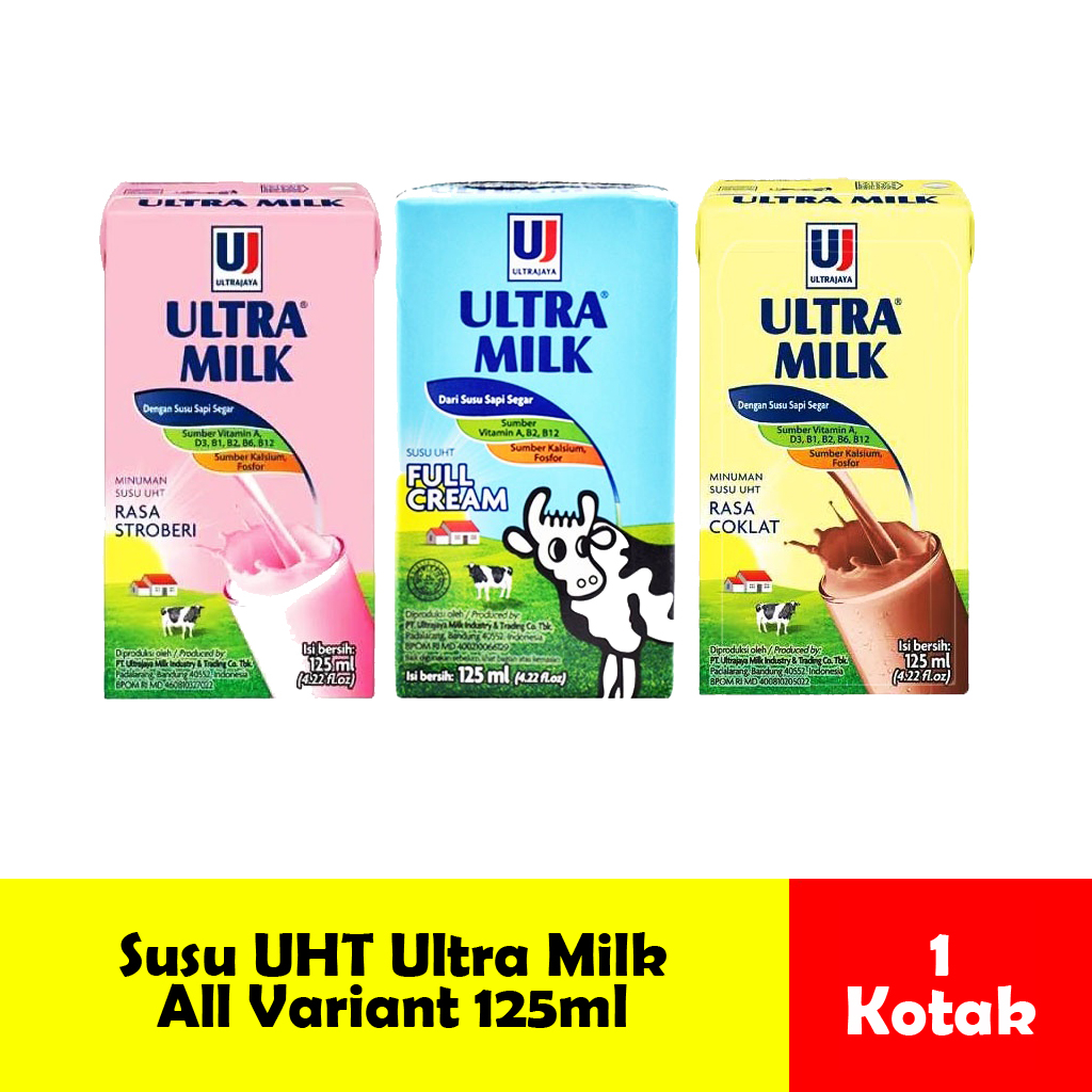 

ULTRA MILK SUSU CAIR UHT STERIL RASA COKLAT / FULL CREAM / STRAWBERRY 125ML