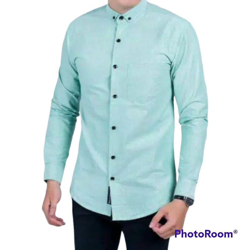 Kemeja Polos Pria Hijau Tosca Lengan Panjang Hem Casual