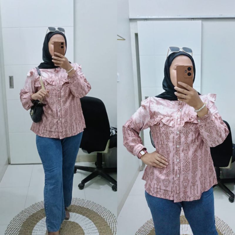 BLOUSE SILK RUFFLE | KEMEJA BATIK | BLOUSE BATIK