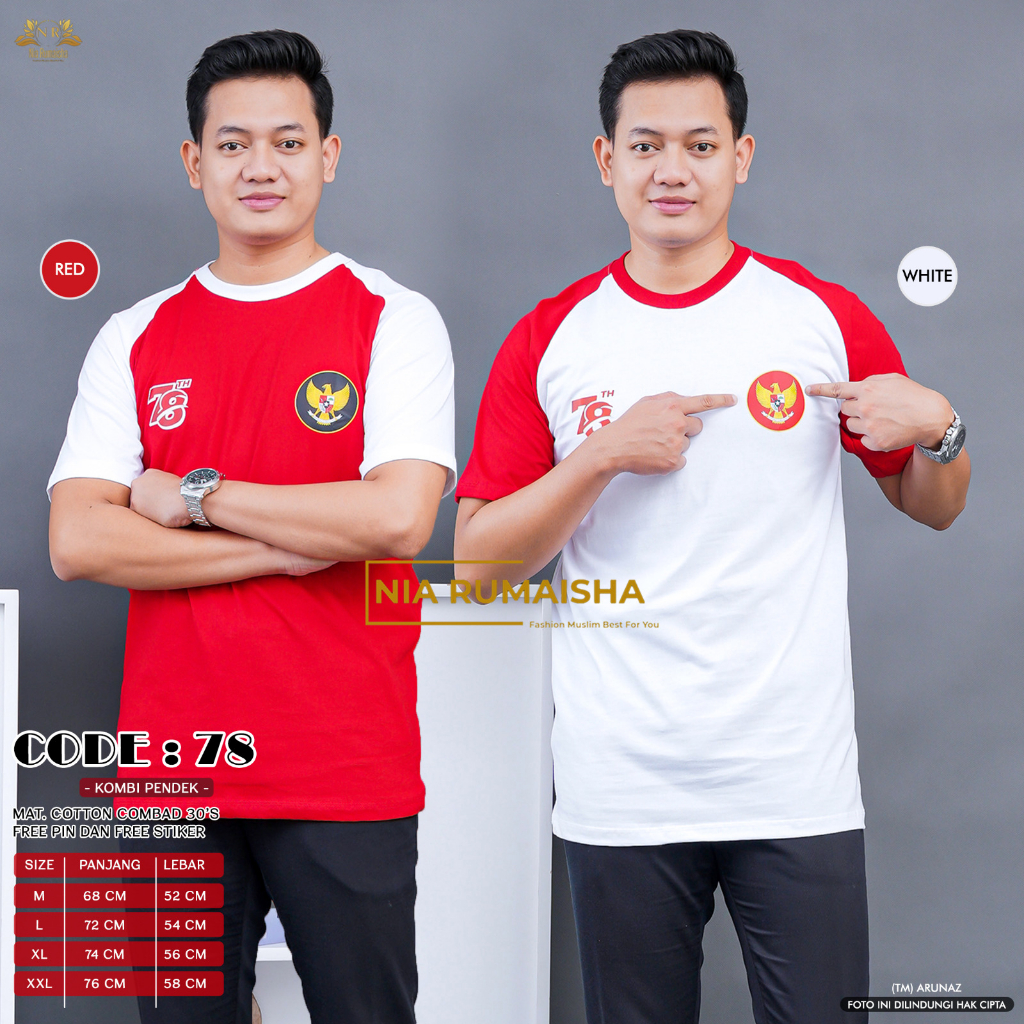 Kaos Cowok Merah Putih Kemerdekaan Indonesia 78 Tahun Logo Garuda