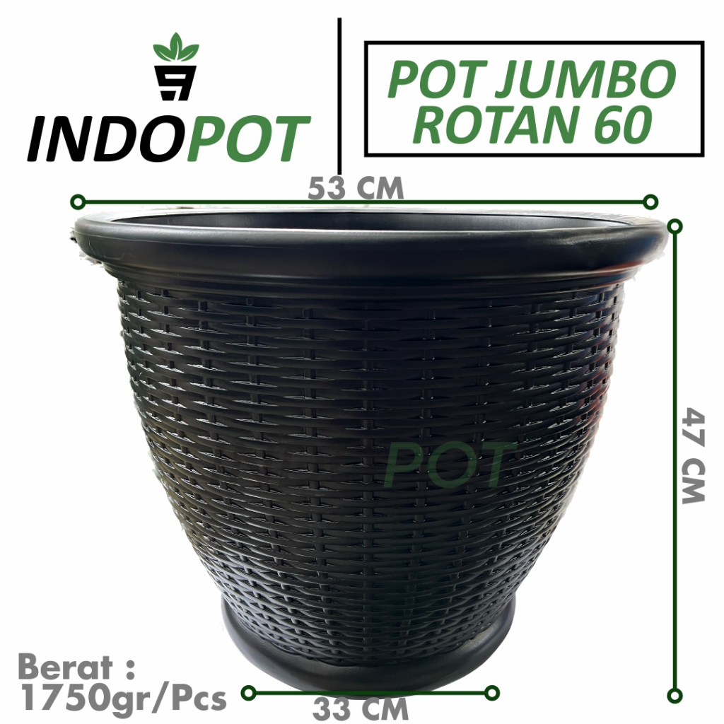 Pot Rotan Jumbo 60 Warna Hitam Pot Tanaman Besar Pot Kopeng Pot Bunga Plastik Pot Premium