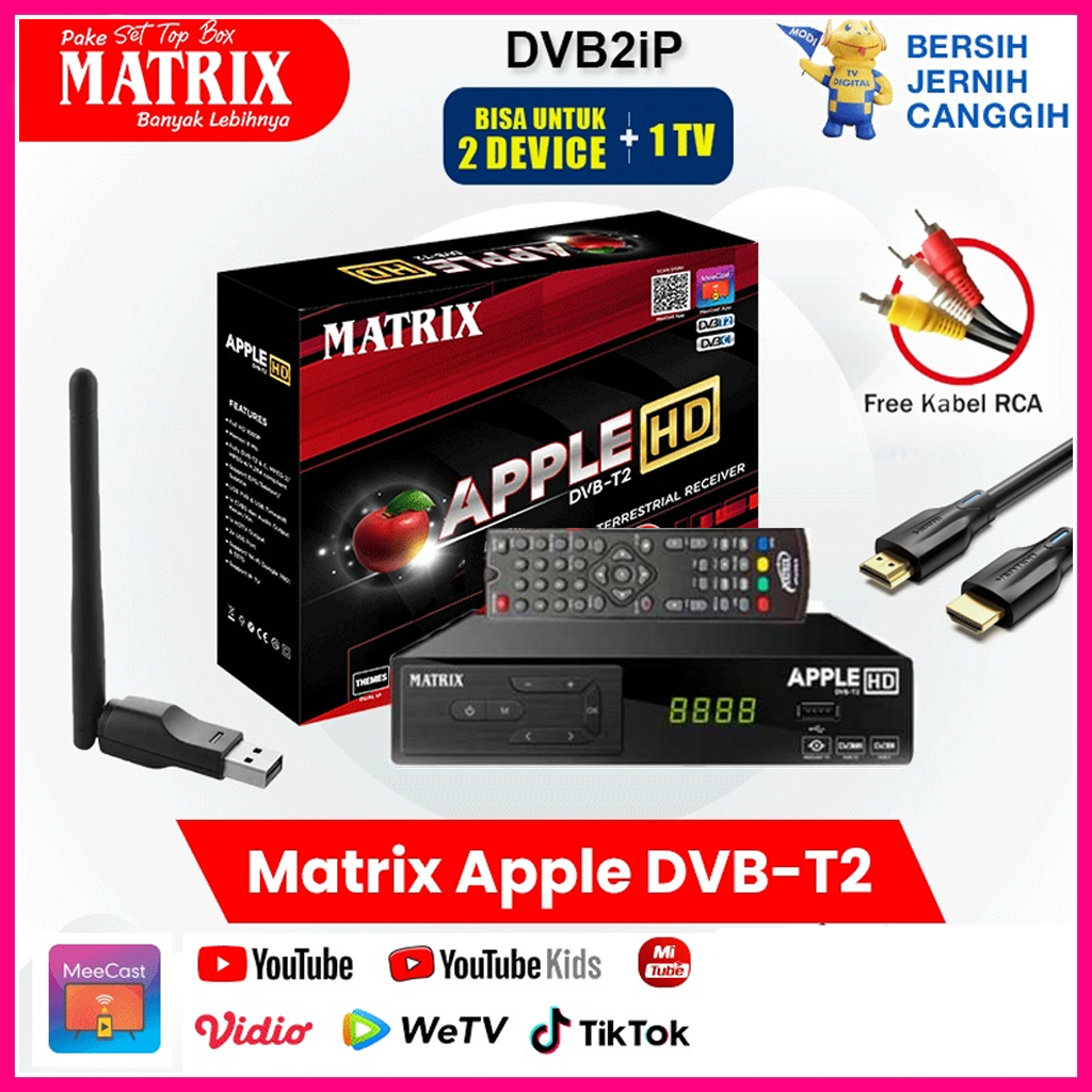 Set Top Box Matrix Apple Merah Digital Antena UHF DVB T2 TV HD