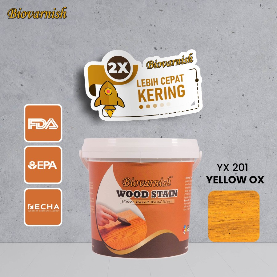 Cat Kayu Pergola Biovarnish Woodstain Yellow Ox Vernis Kayu Bahan Air - 1KG
