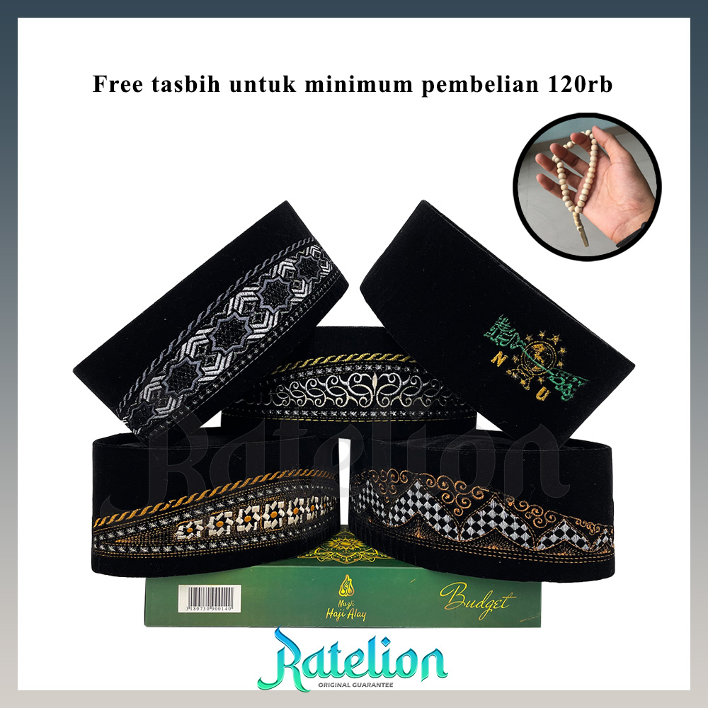 Songkok HAJI ALAY BORDIR STD AC Motif Aceh, Palestina, NU, Tinggi 9 Cm Peci Sholat Hitam Motip Batik