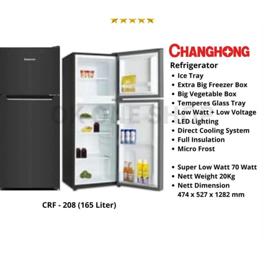 KULKAS 2 PINTU MURAH CHANGHONG CRF208 CRF 208 LOW WATT
