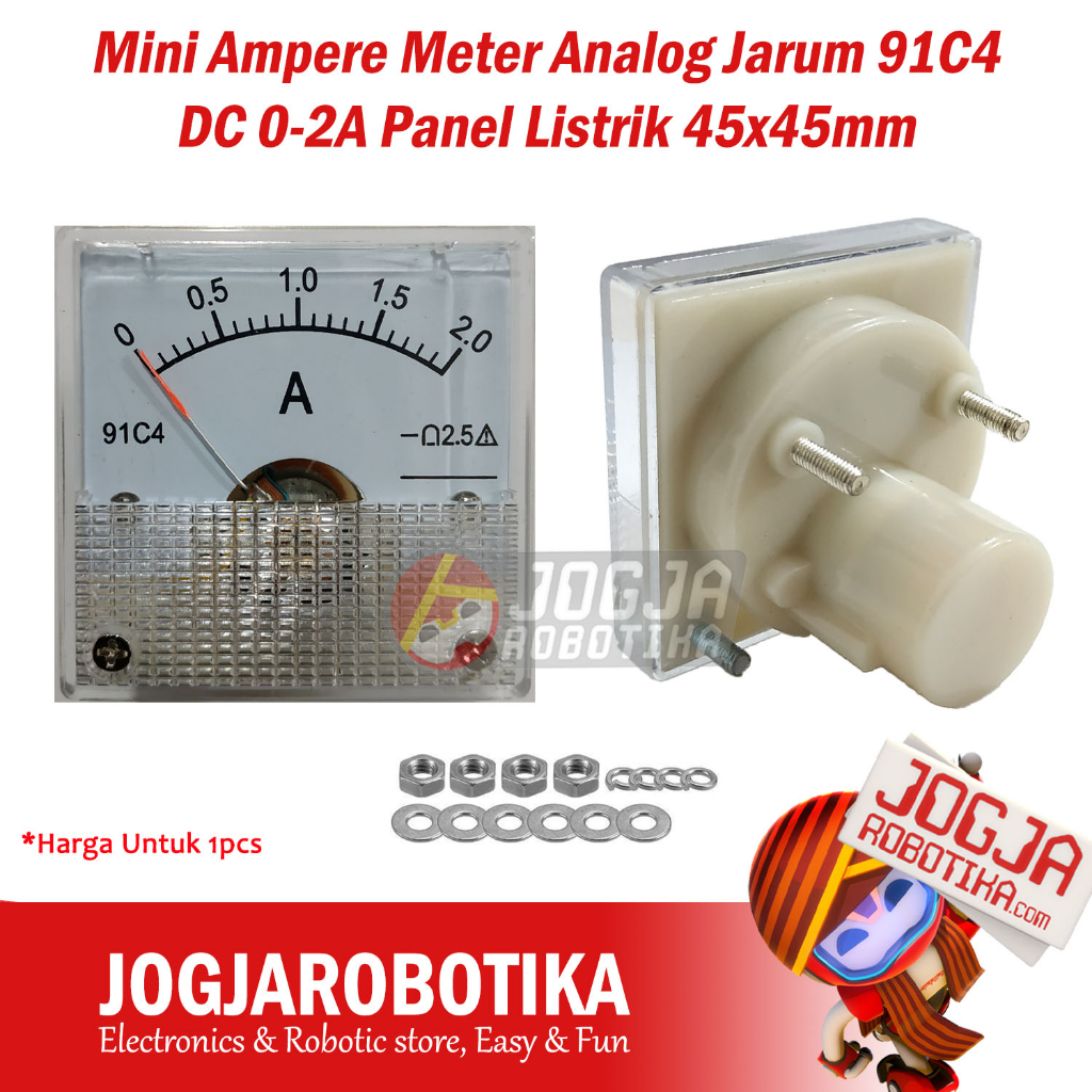 Mini Ampere Meter Ampermeter Analog Jarum 91C4 DC 2A 5A 20A Panel Listrik 45x45mm
