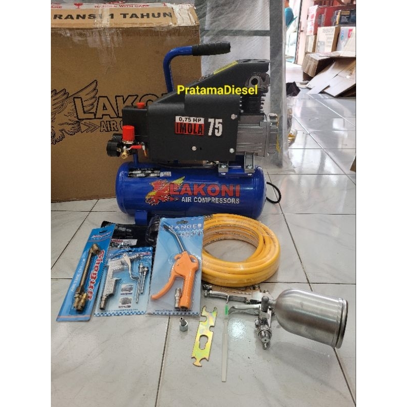 RB paket kompresor listrik Lakoni imola 75+spraygun f75+slang paket10mtr