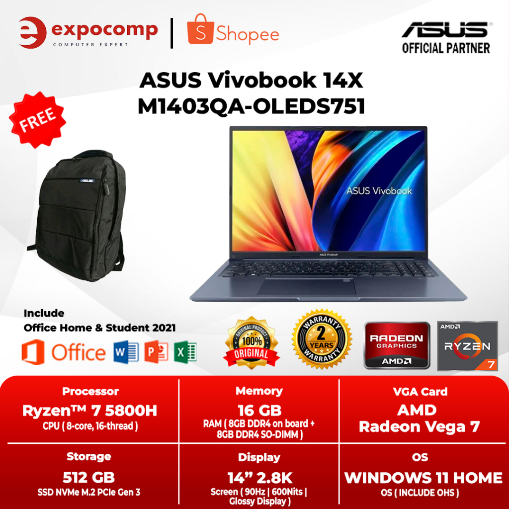 ASUS Vivobook 14X M1403QA-OLEDS751 BLUE RYZEN 7-5800H 16GB 512GB W11+OHS