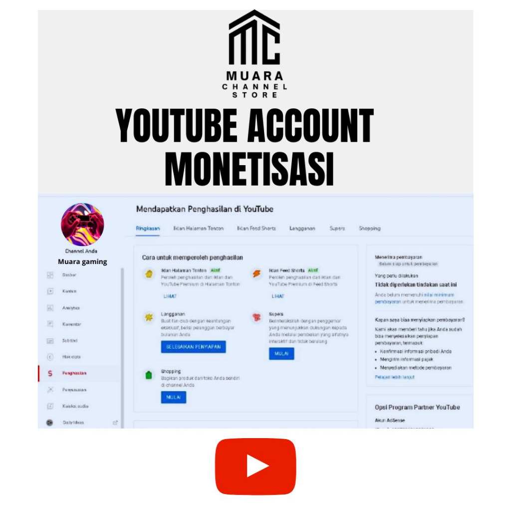 AKUN YOUTUBE MONETISASI (AMANAH)