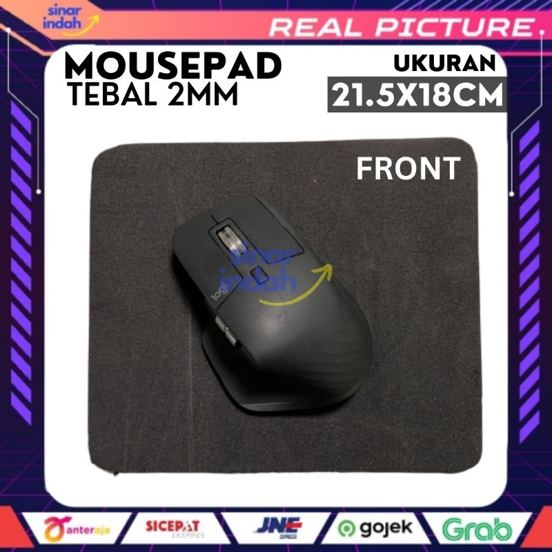 Mouse Pad Hitam Polos 21.5 cm x 18 cm Tebal 2mm Alas Mouse Komputer Aksesoris