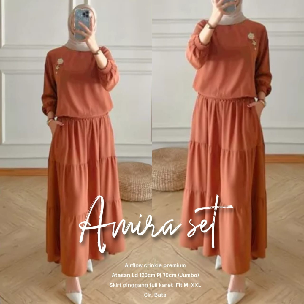Amira One Set Baju Setelan Wanita Terbaru Ld 120 Setcel Oneset Crinkel Premium