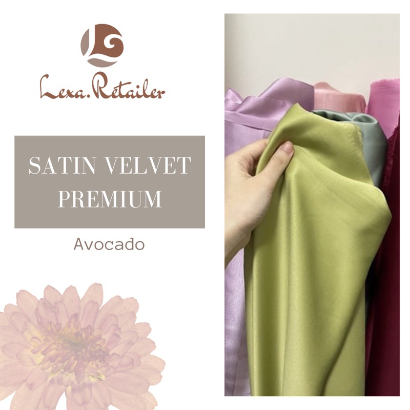 Bahan Kain Satin Velvet Premium Meteran Murah Mewah Furing Kebaya Bridesmaid Warna Hijau Alpukat Avo