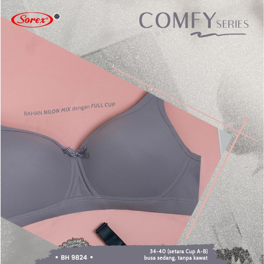 Sorex Comfy Bra Tanpa Kawat Busa Kait 3 Cup A-B Full Cup Nilon BH 9824