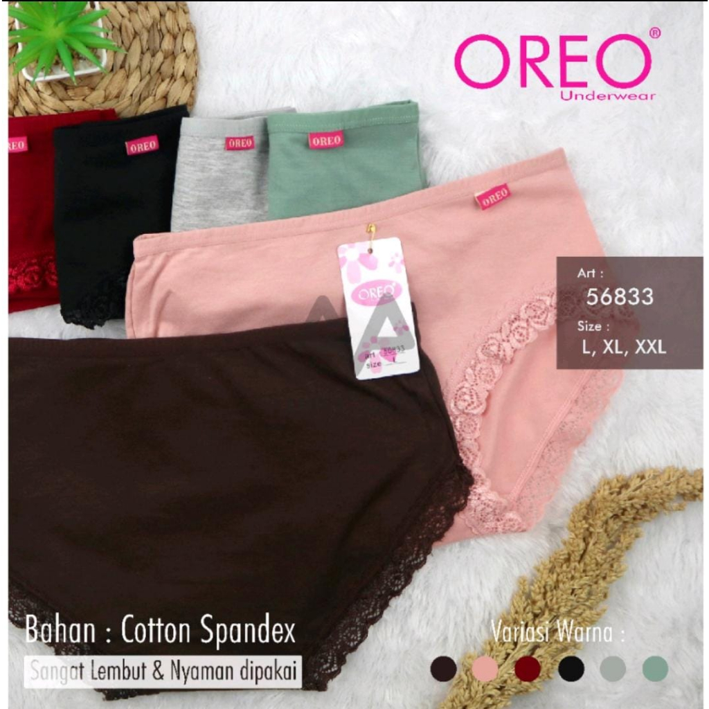 1 LUSIN | Celana Dalam Wanita OREO 56833 Motif Renda / CD Dalaman Perempuan Size L - JUMBO