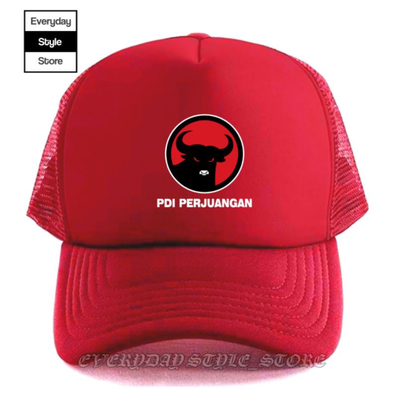 Topi Trucker Jaring Partai PDI Perjuangan Premium Pria Wanita