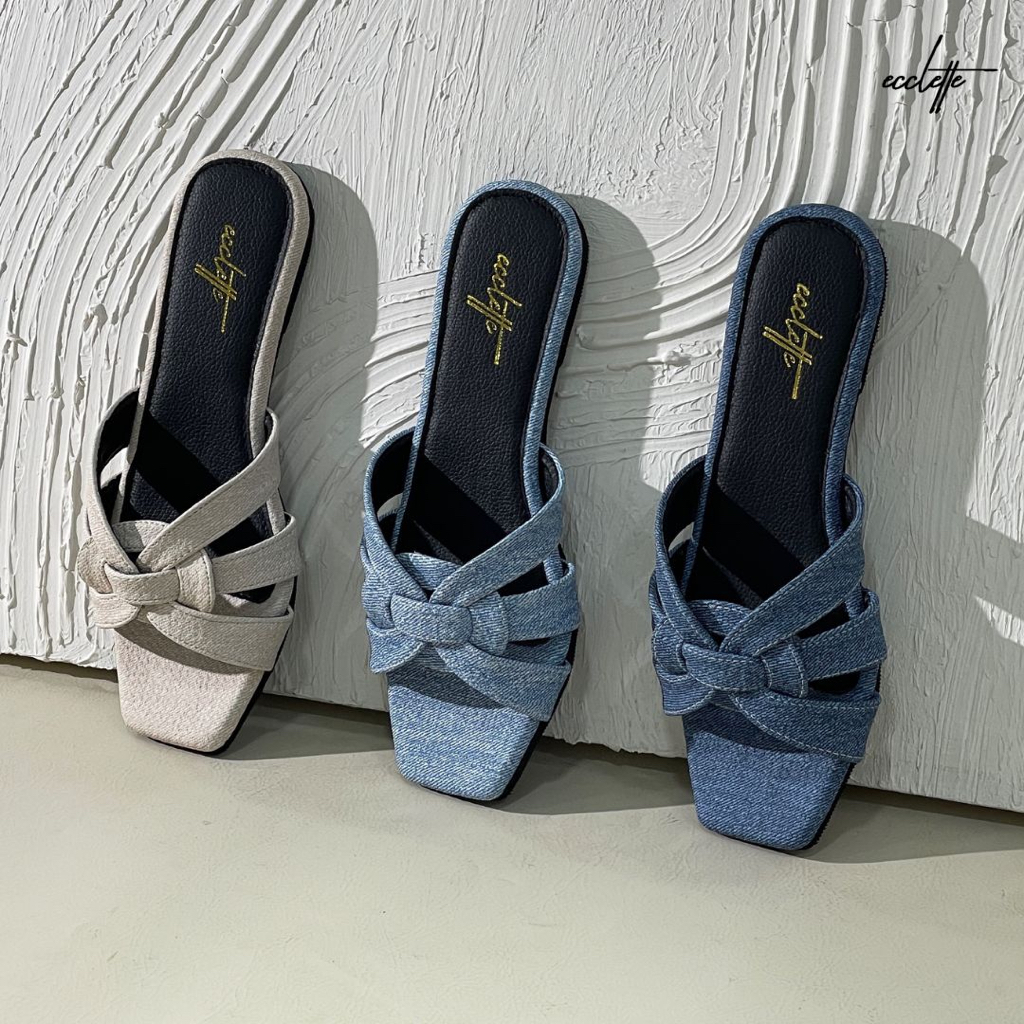 ECCLETTE - MILLA SLIPPER / SENDAL SANDAL FLAT WANITA DENIM JEANS SANTAI KOKOP KEKINIAN HITS TEPLEK