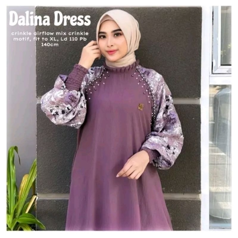 DALINA DRESS BUNGA CRINKLE KOMBI CRINKLE POLOS PREMIUM