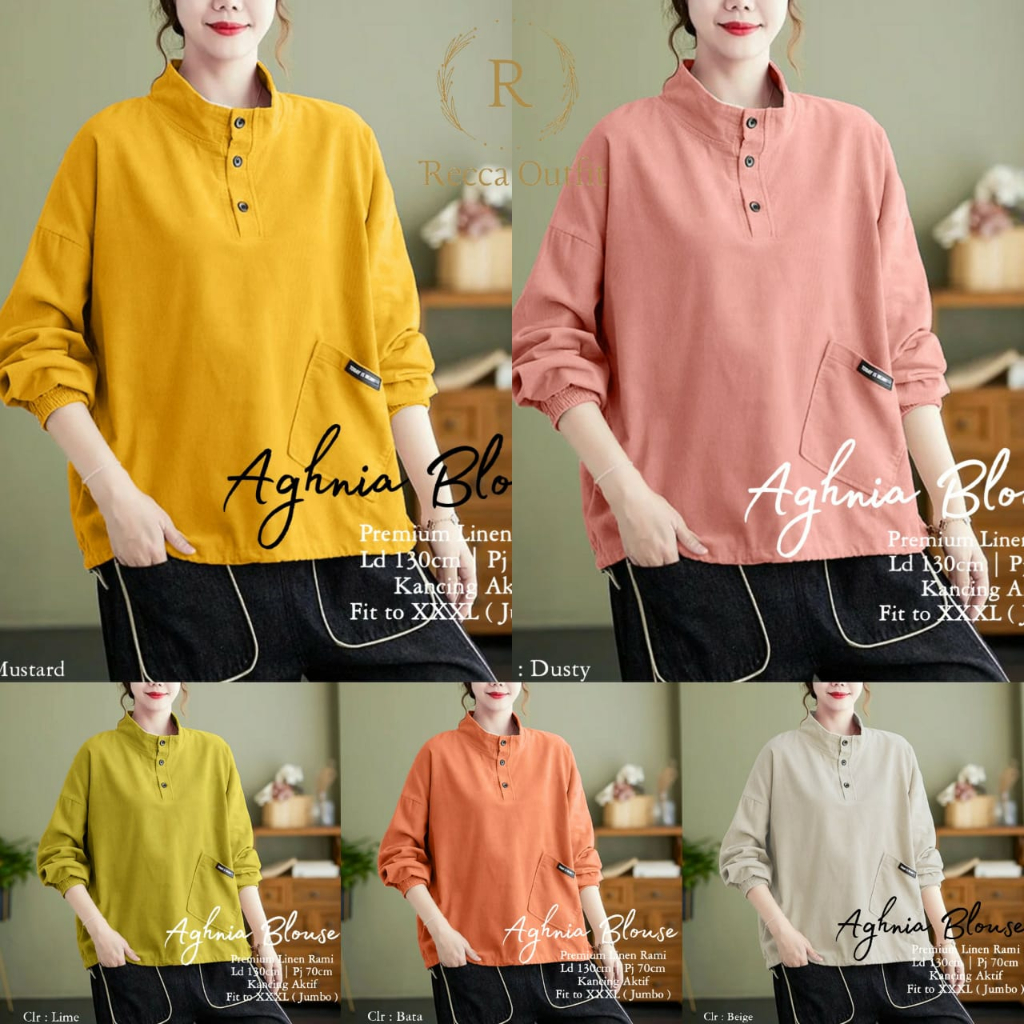 Baju Atasan Blouse Wanita Polos Super Jumbo LD 130 Aghnia Top Bahan Premium Linen Rami