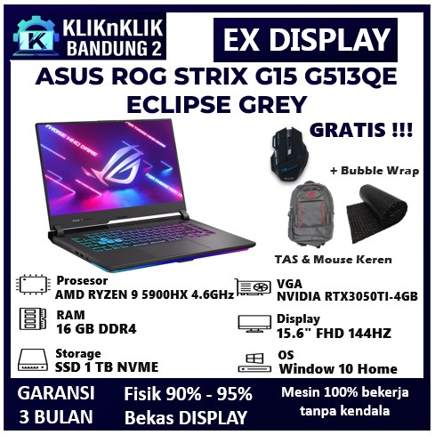 LAPTOP GAMING ASUS ROG STRIX G15 G513QE RYZEN 9 RTX3050TI-4GB LIKE NEW