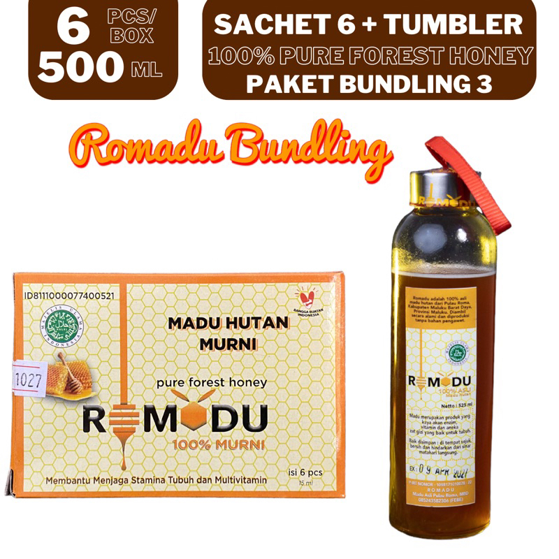 

Romadu Sachet Tumbler Madu Hutan Murni Paket Bundling 5 Box Isi 6 Tumbler 500 Ml