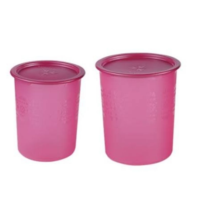 TUPPERWARE SMALL MOSAIC CANISTER (2) STOPLES MAGENTA/ TOSCA/ PEACH/ UNGU