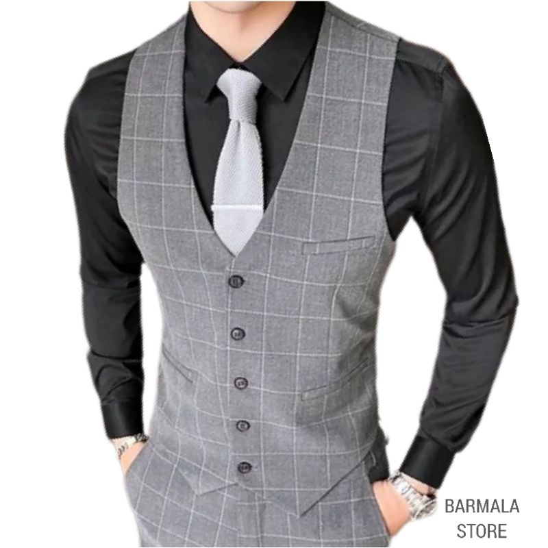 Vest Formal- Rompi Pria Motif Kotak Bahan Semi Wool