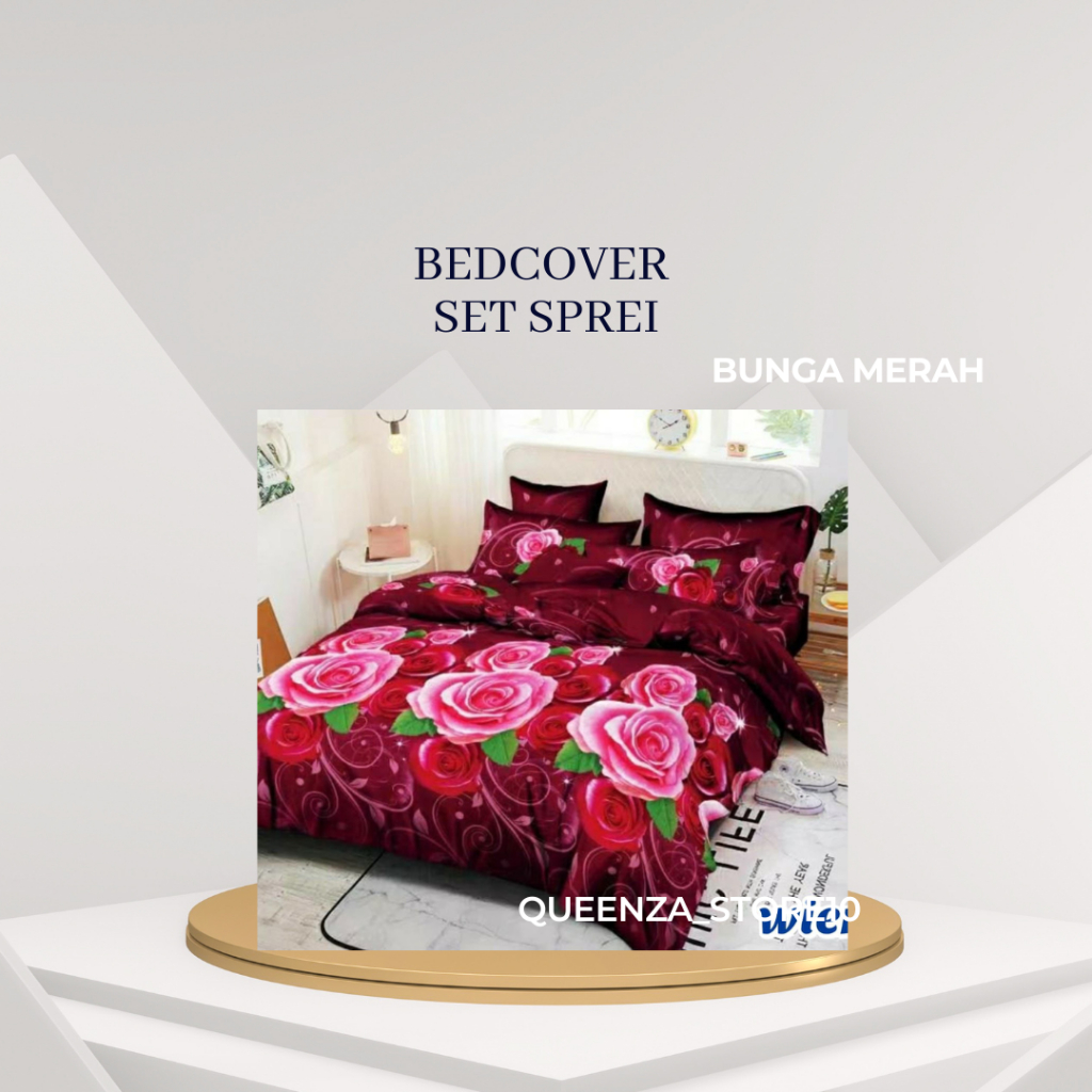 PROMO SET SPREI + BEDCOVER MOTIF BUNGA BONITA UKURAN 180X200 160X200 KATUN HALUS FREE TAS