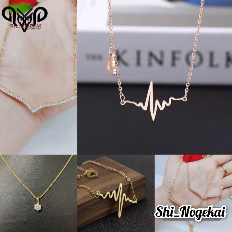 Kalung titanium pendek RANDOM gold motif anti karat aksesoris WANITA