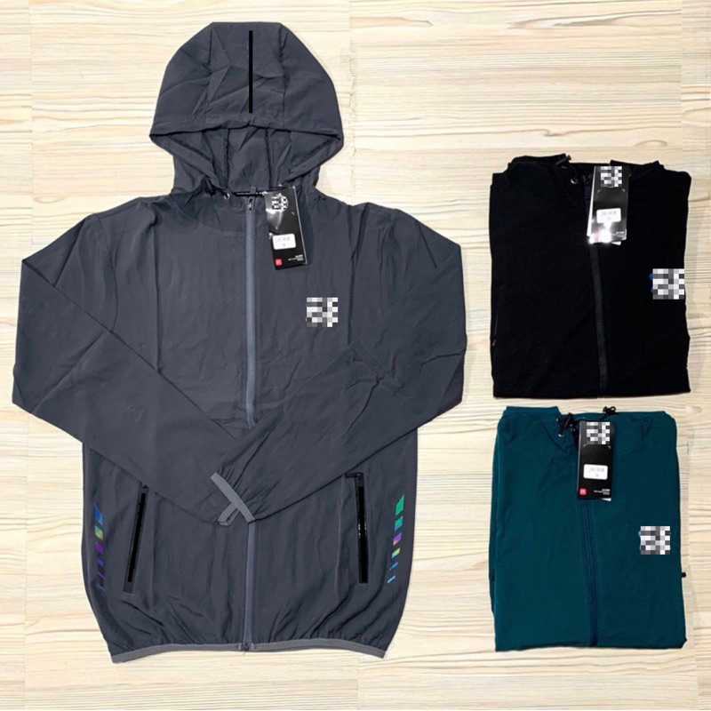 JAKET RUNNING MICRO LENGAN PANJANG PARASUT KUPLUK TOPI IMPORT PREMIUM MOTORAN ABU HITAM TOSCA