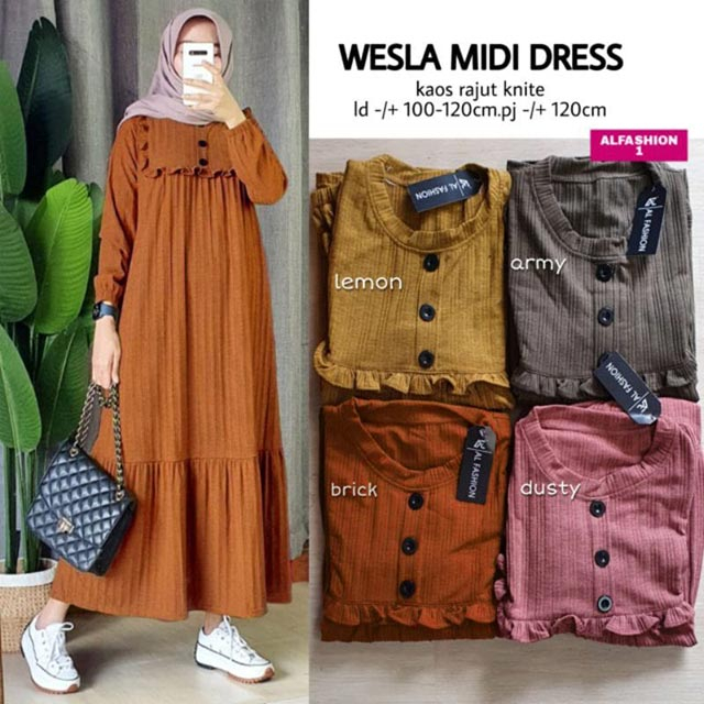 Premium Wesla Midi Dress Kaos Knit Rajut Kekinian Original Solo Alfashion Solo Terbaru Bahan Kaos Kn