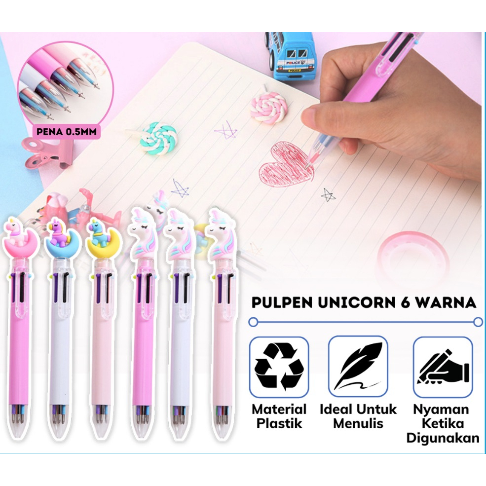 

Mainan Pulpen Unicorn 6 Warna Ballpoint Perlengkapan Menulis Multicolor Pena 0.5mm Bolpen Karakter Mix Colour isi Tinta 6in1 Alat Tulis Sekolah TK SD SMP SMA Kuliah Universitas Pedurungan semarang murah viral