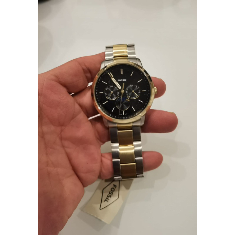 Jam tangan Pria Fossil Neutra FS5906 Moonphase Black Dial Two-Tone St