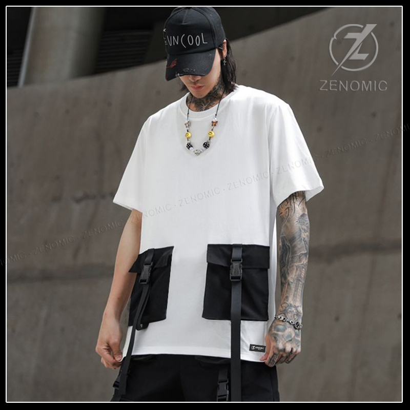 Kaos Pria Pocket Keren Distro Zenomic Hypebeast Korea Style Dance Hip Hop Black & White