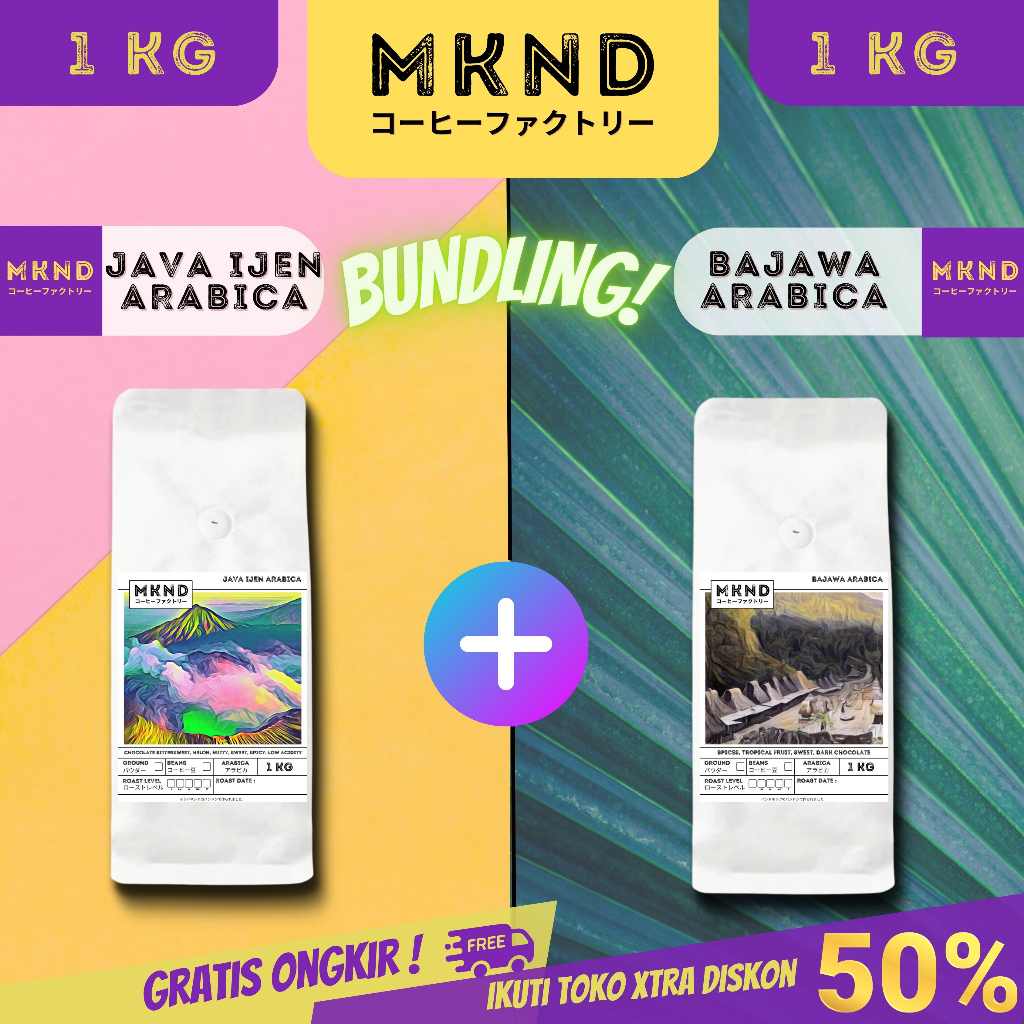 

MKND® BUNDLING HEMAT 2x1KG KOPI ARABIKA FLORES BAJAWA GRADE 1 SINGLE ORIGIN + KOPI ARABIKA JAVA IJEN BLUE MOUNTAIN NATURAL GRADE 1 PROMO DISCON | BIJI BUBUK | SINGLE ORIGIN | PREMIUM COFFE | ROASTED BEANS | MANUAL BREW | COFFE ROASTERY