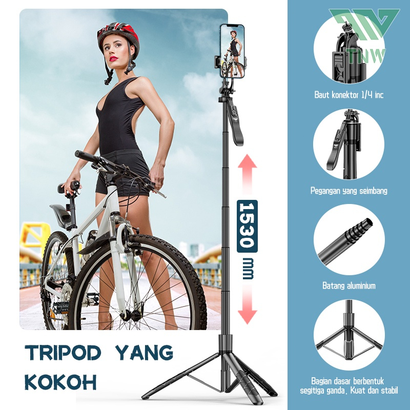 Tripod Handphone 1530MM dengan 1/4 Adaptor Besi Plus Mini ball head Free Holder Hp Free Tomsis Remote Bluetooth