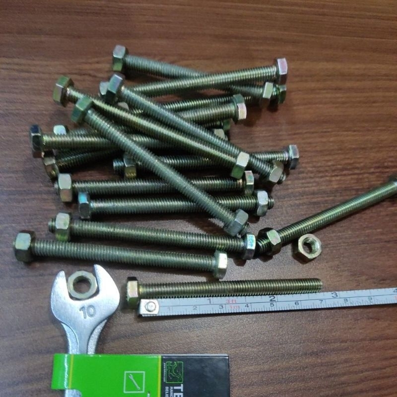 BAUT DAN MUR HEXAGON KUNING 6×70MM BAUT NUT KUNCI 10MM PANJANG 7CM