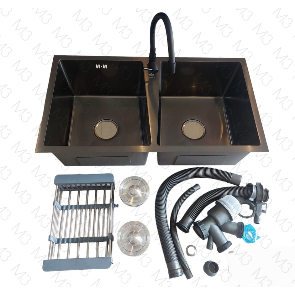 KITCHEN SINK STAINLESS BLACK NANO KINGCO 8045 / BCP 2 LUBANG (REGULER)
