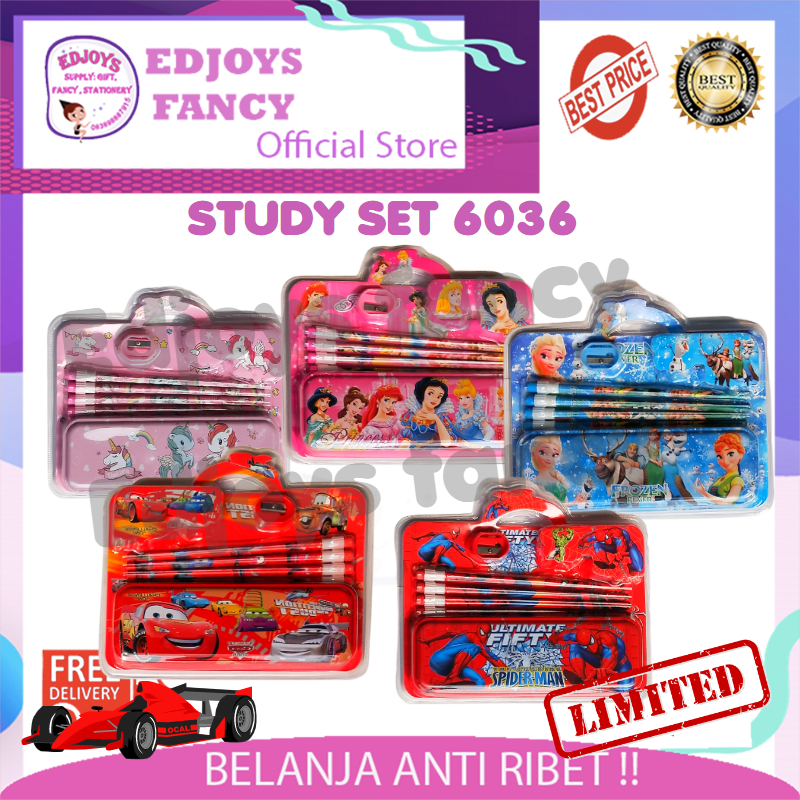 

Paket alat tulis lengkap aesthetic murah stationery set anak sekolah karakter cars Frozen Spiderman Little pony Princess 6036