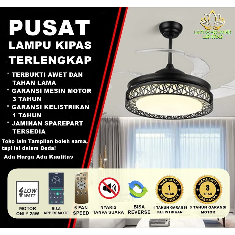 ⭐GARANSI 3 TAHUN⭐LAMPU KIPAS ANGIN GANTUNG PLAFON LOTUS 6008 - KIPAS LAMPU 42 INCH