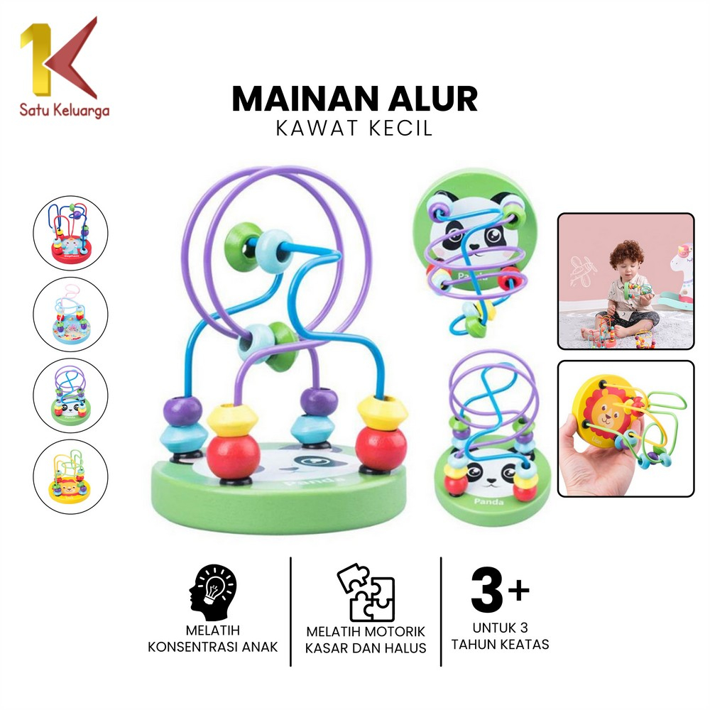 Satu Keluarga Mini Round Beads Game Mainan Kayu Anak Karakter Animal Lucu M333 Mainan Alur Kawat Kec
