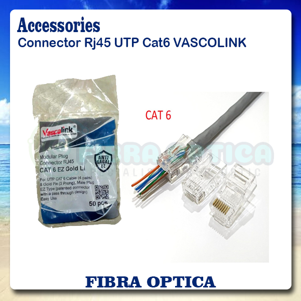 Connector Rj45 UTP Cat6 VASCOLINK EZ Gold isi 50 ANTI GAGAL konektor