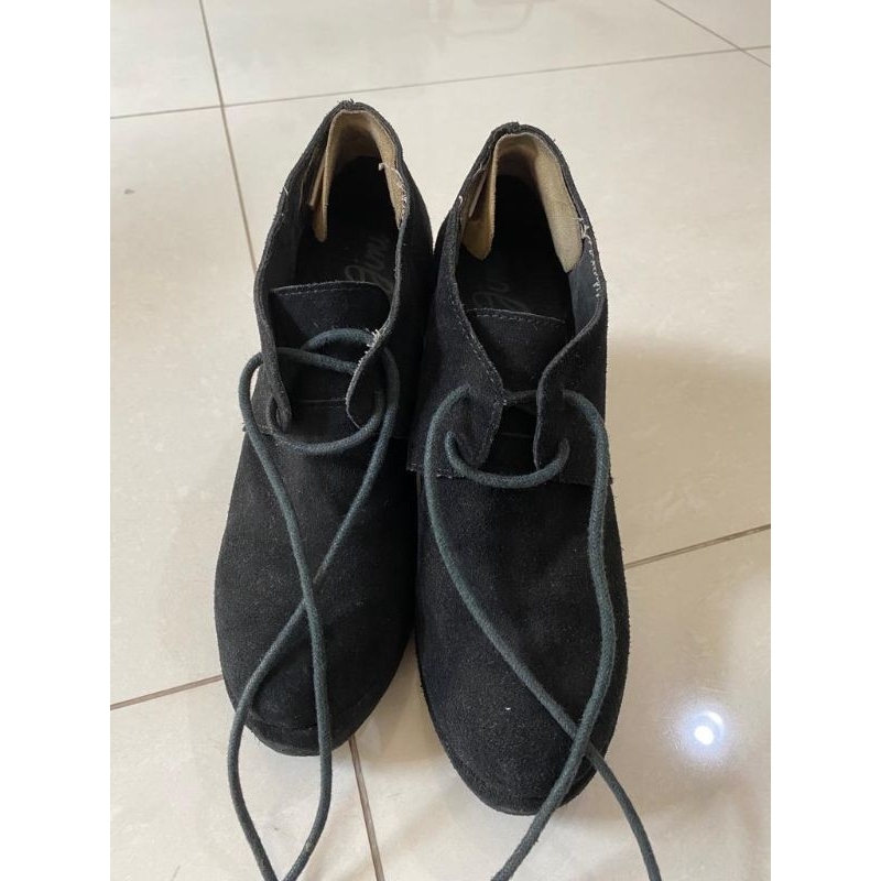 PRELOVED MIMI LOVES GINI BLACK SUEDE HIGH HEELS WEDGES SIZE 7 10CM HEELS NO BOX WOMAN SHOES / SEPATU